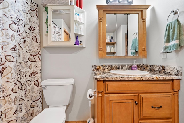 4357 Trumble Creek Rd, Columbia Falls, MT 59912 - bathroom featuring toilet, vanity, and curtained shower