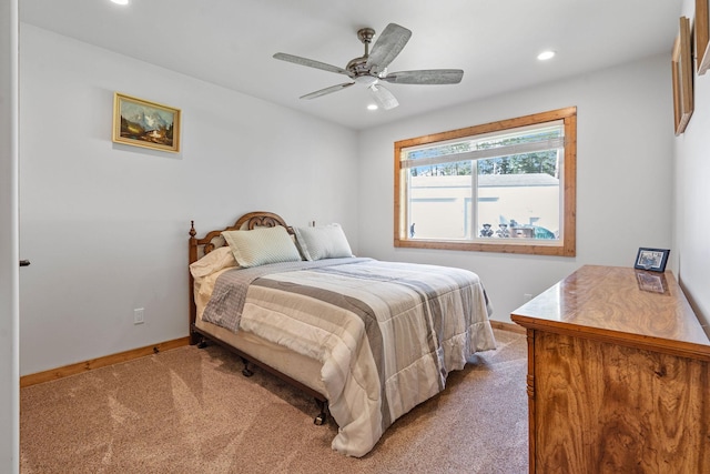 4357 Trumble Creek Rd, Columbia Falls, MT 59912 - carpeted bedroom featuring baseboards, recessed lighting, and a ceiling fan