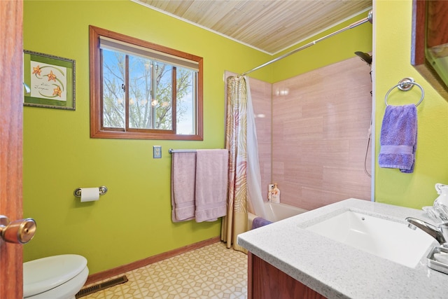 1021 Vallejo Rd, Helena, MT 59602 - bathroom with toilet, vanity, tile patterned floors, baseboards, and shower / tub combo with curtain