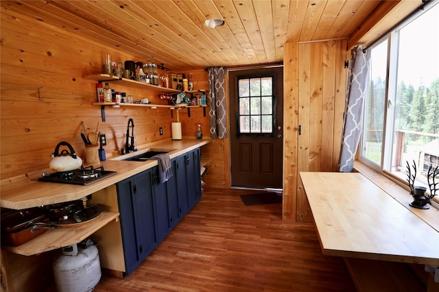 208 Paul Creek Ln, Cascade, MT 59421 - indoor wet bar with wooden ceiling, dark wood-type flooring, wooden walls, and stainless steel gas cooktop