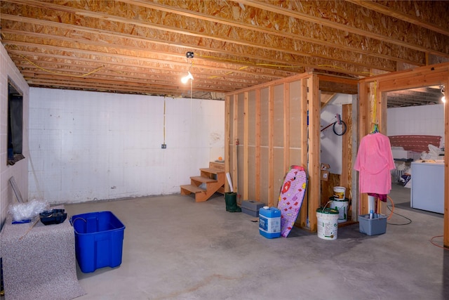 29 Northshore Dr, Troy, MT 59935 - unfinished basement featuring washer / clothes dryer and stairway