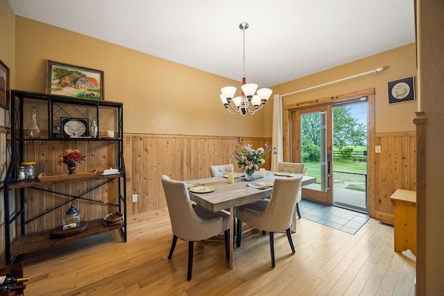 1399 Mackinaw Loop, Somers, MT 59932 - dining space featuring wainscoting, wood walls, a chandelier, and wood-type flooring