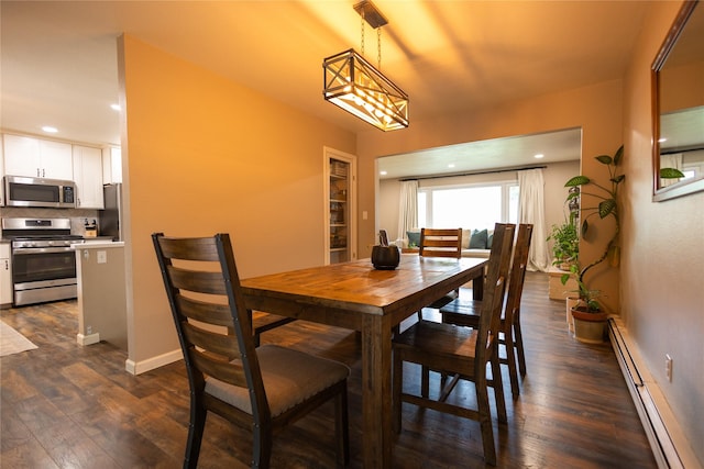 1511 E Broadway St, Helena, MT 59601 - dining area with a baseboard radiator, dark wood finished floors, baseboards, and recessed lighting