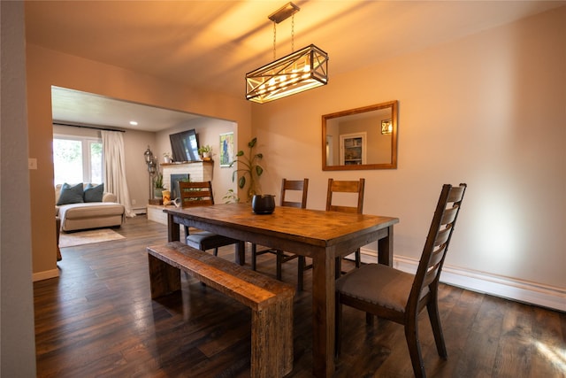 1511 E Broadway St, Helena, MT 59601 - dining area with a fireplace, dark wood-type flooring, baseboards, and recessed lighting