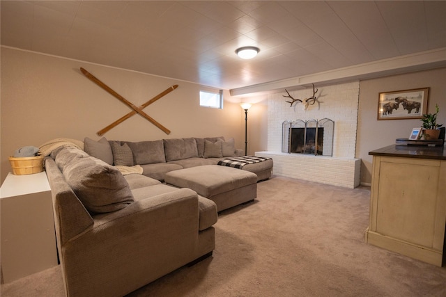 1511 E Broadway St, Helena, MT 59601 - living area with light carpet and a brick fireplace