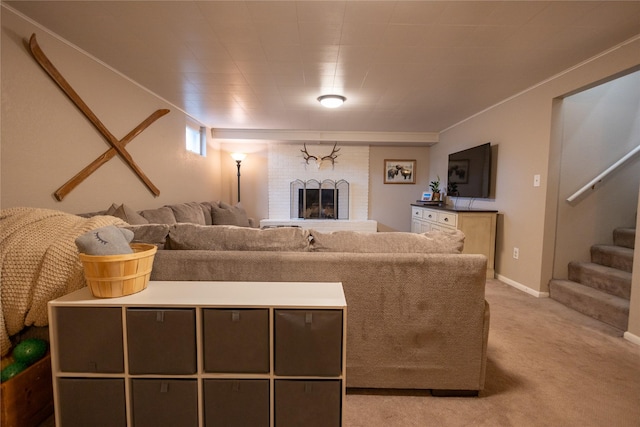 1511 E Broadway St, Helena, MT 59601 - living area featuring light carpet, a fireplace, and stairway