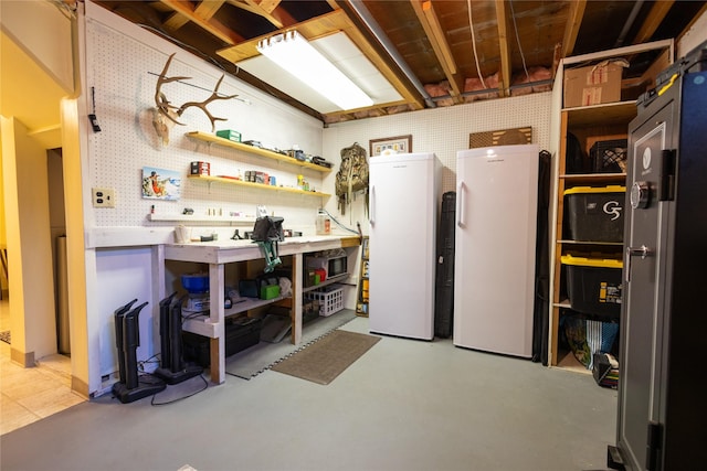 1511 E Broadway St, Helena, MT 59601 - kitchen with freestanding refrigerator, open shelves, and concrete flooring