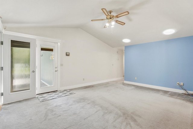 238 Red Fox Rd, Lolo, MT 59847 - bonus room featuring lofted ceiling, carpet flooring, a ceiling fan, and baseboards
