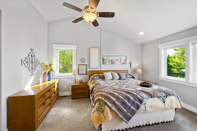 34777 Compass Ln, Polson, MT 59860 - bedroom with light colored carpet, multiple windows, baseboards, a ceiling fan, and recessed lighting
