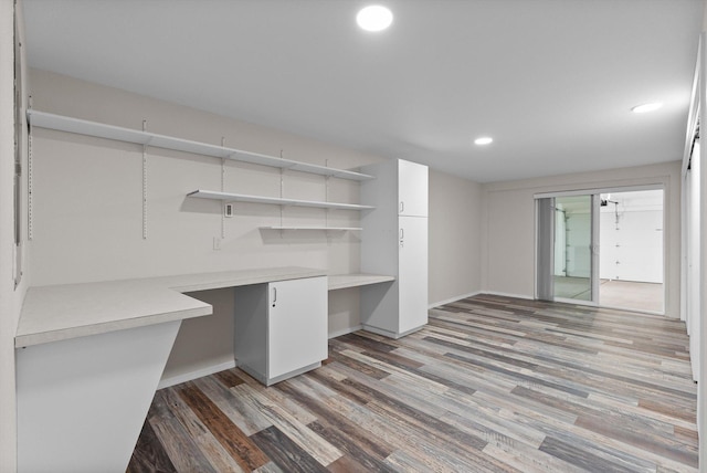 35280 Bennington Ln, Polson, MT 59860 - unfurnished office with built in study area, light wood-style flooring, recessed lighting, and baseboards