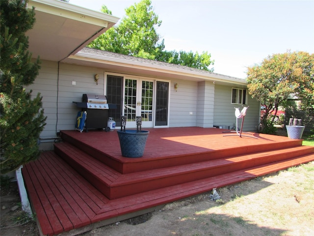 706 49th St S, Great Falls, MT 59405 - wooden deck with french doors and area for grilling