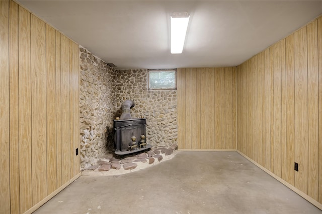 319 W Gail St, East Helena, MT 59635 - basement with a wood stove and wood walls