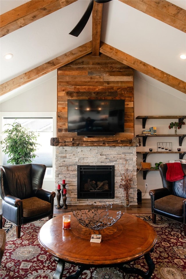 8138 Ranch Club Rd, Missoula, MT 59808 - living room with wood finished floors, a fireplace, recessed lighting, and a ceiling fan