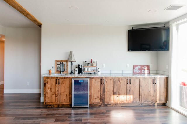 8138 Ranch Club Rd, Missoula, MT 59808 - indoor dry bar with beverage cooler, dark wood-style flooring, healthy amount of natural light, and recessed lighting