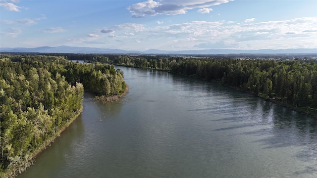 1265 Jellison Rd, Columbia Falls, MT 59912 - water view with a heavily wooded area and a mountainous background