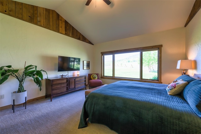 6659 Lamar Trl, Florence, MT 59833 - carpeted bedroom with lofted ceiling and ceiling fan
