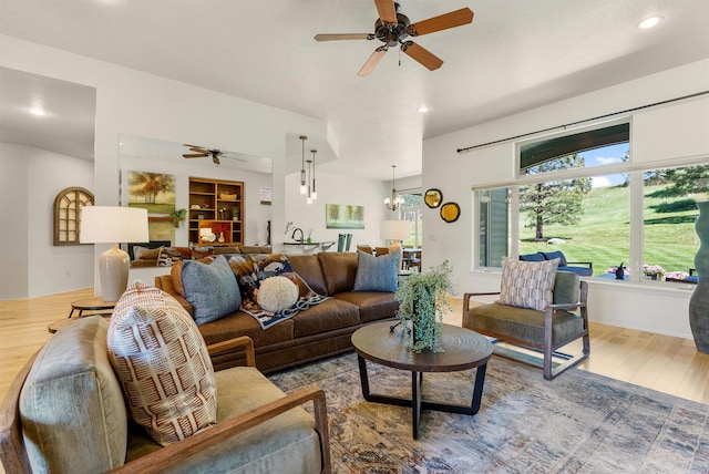 720 Anglers Bend Way, Missoula, MT 59802 - living room with a ceiling fan, wood finished floors, and recessed lighting