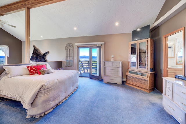 3380 Moulton Reservoir Rd, Butte, MT 59701 - carpeted bedroom with vaulted ceiling, access to outside, and recessed lighting