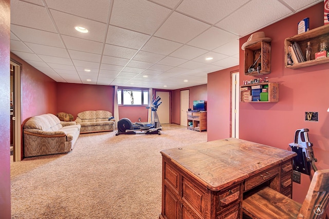 3380 Moulton Reservoir Rd, Butte, MT 59701 - living area with carpet, a paneled ceiling, and recessed lighting
