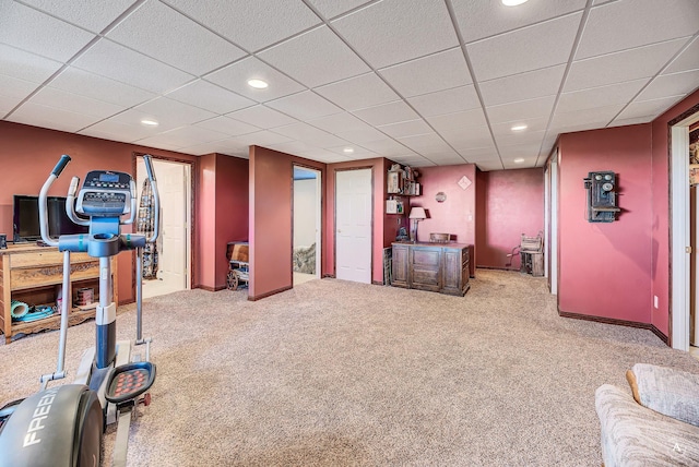 3380 Moulton Reservoir Rd, Butte, MT 59701 - workout room featuring carpet floors, recessed lighting, and a paneled ceiling