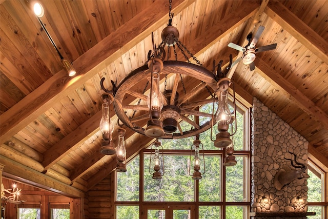 1062 Bear Creek Trl, Victor, MT 59875 - detailed view of a wood ceiling with exposed beams and a ceiling fan