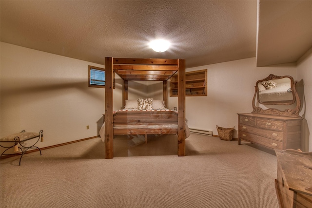 1062 Bear Creek Trl, Victor, MT 59875 - carpeted bedroom with a textured ceiling and a baseboard radiator