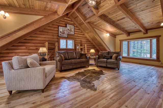 1062 Bear Creek Trl, Victor, MT 59875 - living area featuring healthy amount of natural light, light wood-style floors, log walls, and wooden ceiling