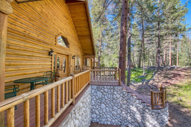 1062 Bear Creek Trl, Victor, MT 59875 - wooden terrace with french doors