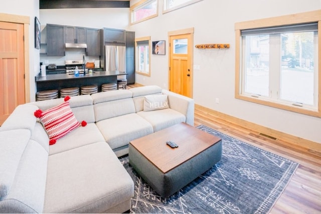 1331 Nelson Lane Cabins H & I, Whitefish, MT 59937 - living room with wood finished floors and a high ceiling