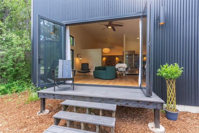 135 Gamma Rd, Hungry Horse, MT 59919 - wooden terrace featuring ceiling fan