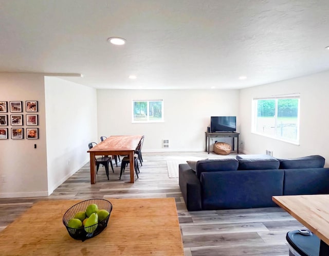 1203 1st St E, Polson, MT 59860 - living room featuring wood finished floors, recessed lighting, and baseboards