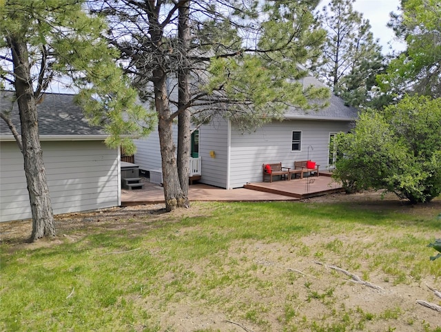 5 Pronghorn Dr, Clancy, MT 59634 - rear view of house featuring a shingled roof, a deck, and a yard