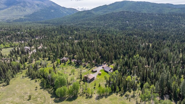 1065 Evergreen Dr, Seeley Lake, MT 59868 - bird's eye view of a heavily wooded area and a mountain backdrop