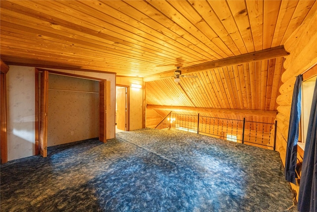 137 Amber Rd, Troy, MT 59935 - additional living space featuring wood ceiling, carpet flooring, ceiling fan, and lofted ceiling
