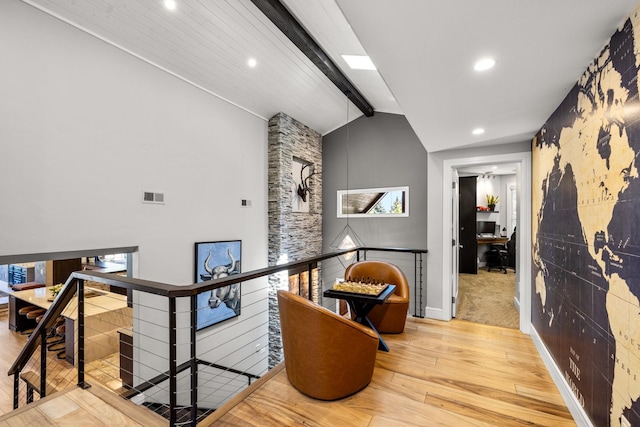309 Fairway Dr, Whitefish, MT 59937 - hallway featuring an upstairs landing, wood-type flooring, and recessed lighting