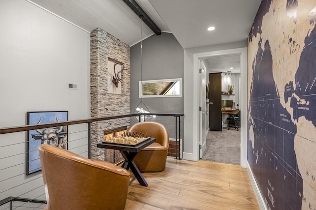 309 Fairway Dr, Whitefish, MT 59937 - hallway featuring an upstairs landing, wood finished floors, and recessed lighting