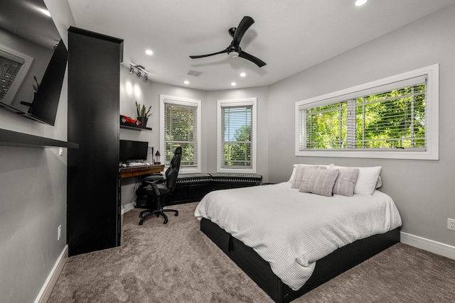 309 Fairway Dr, Whitefish, MT 59937 - bedroom featuring recessed lighting, an office area, carpet floors, and ceiling fan