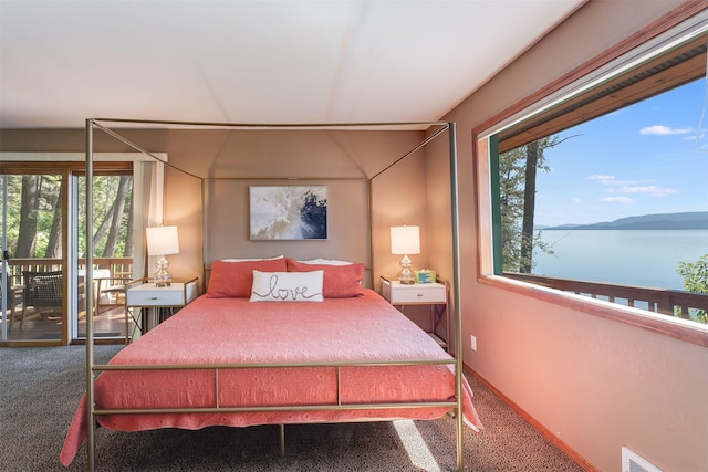 14690 Shore Acres Dr, Bigfork, MT 59911 - carpeted bedroom with access to outside and multiple windows