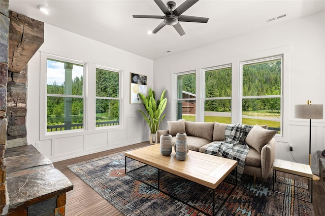 189 Blue Creek Rd, Heron, MT 59844 - living area featuring ceiling fan and wood finished floors