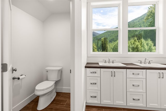 189 Blue Creek Rd, Heron, MT 59844 - bathroom featuring toilet, plenty of natural light, wood finish floors, and lofted ceiling