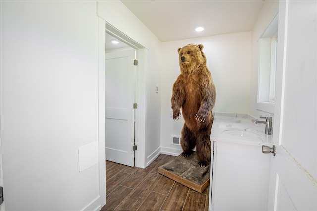 189 Blue Creek Rd, Heron, MT 59844 - corridor with a sink, wood finished floors, recessed lighting, and baseboards