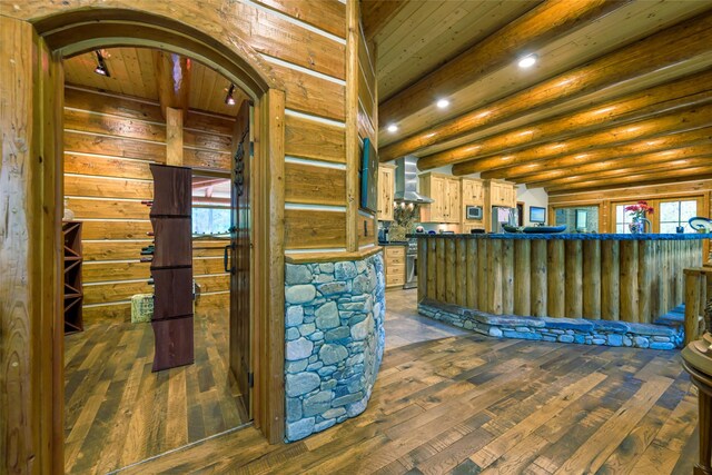 6900 Nez Perce Rd, Darby, MT 59829 - reception featuring arched walkways, recessed lighting, wood ceiling, and wood walls
