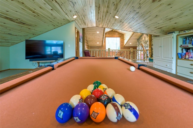 6900 Nez Perce Rd, Darby, MT 59829 - playroom with lofted ceiling, wooden ceiling, and pool table