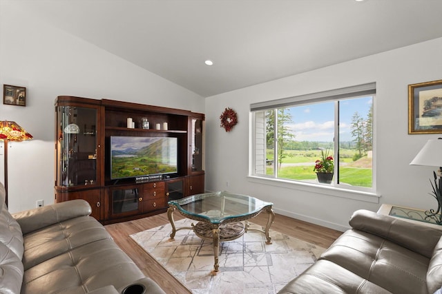 100 Bench Run, Columbia Falls, MT 59912 - living room featuring lofted ceiling, light wood-style floors, and recessed lighting