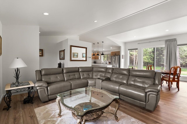100 Bench Run, Columbia Falls, MT 59912 - living area featuring light wood-type flooring, plenty of natural light, and recessed lighting