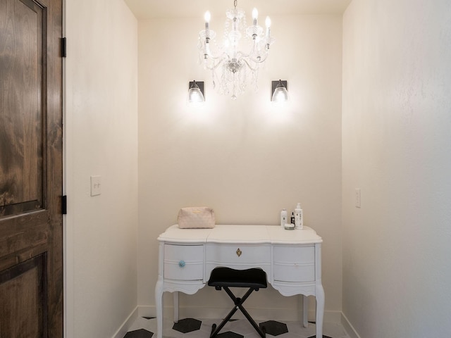 871 Conrad Dr, Kalispell, MT 59901 - office area featuring baseboards and a chandelier