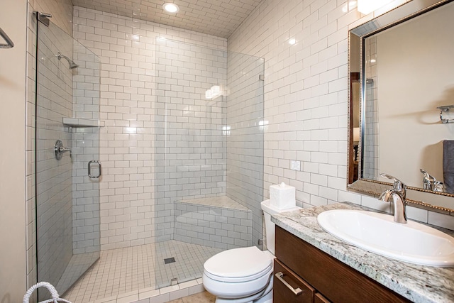 2475 E Lakeshore Dr, Whitefish, MT 59937 - full bath featuring a shower stall, vanity, toilet, and recessed lighting