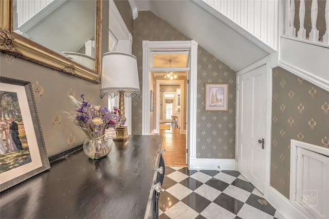 902 N Park Ave, Helena, MT 59601 - corridor with wallpapered walls and vaulted ceiling