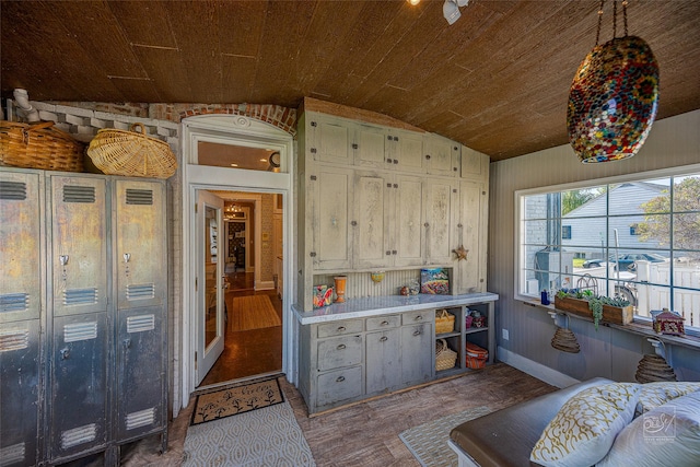 902 N Park Ave, Helena, MT 59601 - kitchen featuring lofted ceiling, wood finished floors, wood ceiling, and light countertops