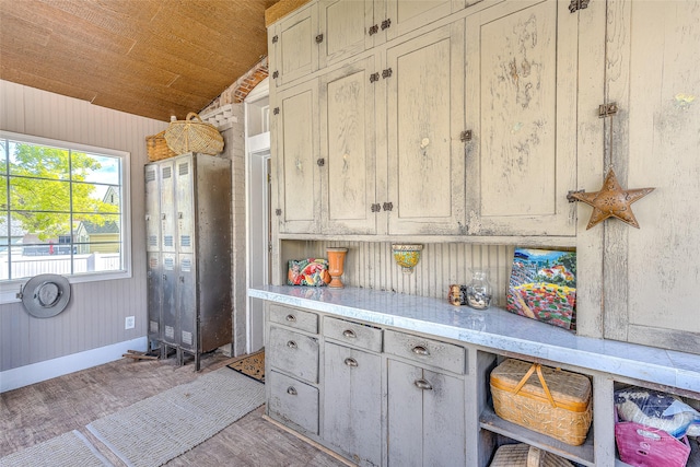 902 N Park Ave, Helena, MT 59601 - kitchen with light wood finished floors, light countertops, vaulted ceiling, wood ceiling, and wooden walls
